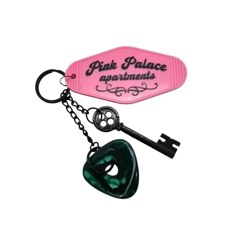 Coraline Inspired Keychain! Keys To The Pink Palace Apartments Tag Stone & Key